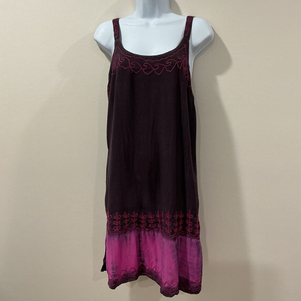 Raya Sun Dress Womens Large Embroidered Embellished Adjustable Boho Tie Dye